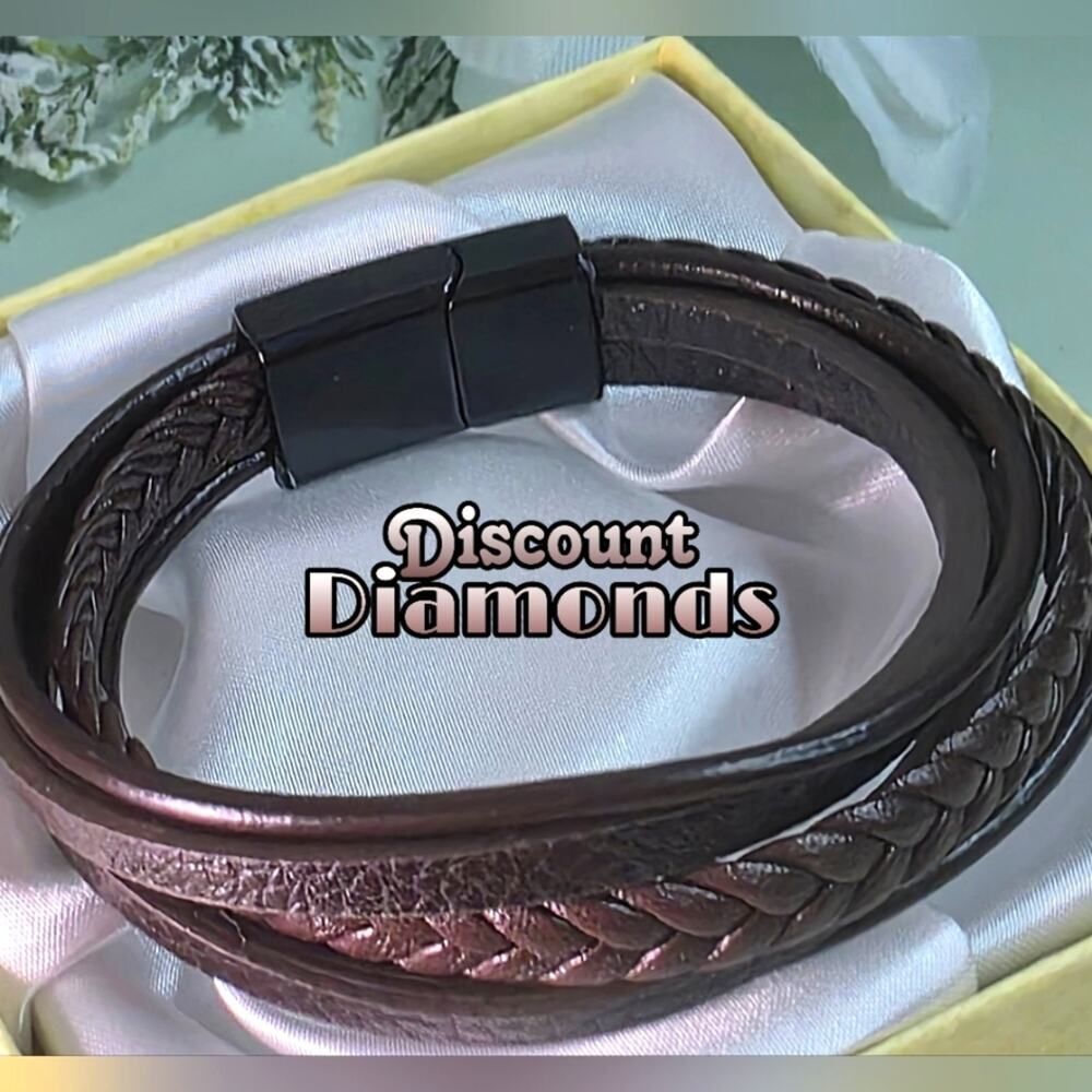 Brown Genuine Braided Brown Leather Titanium Magnetic…